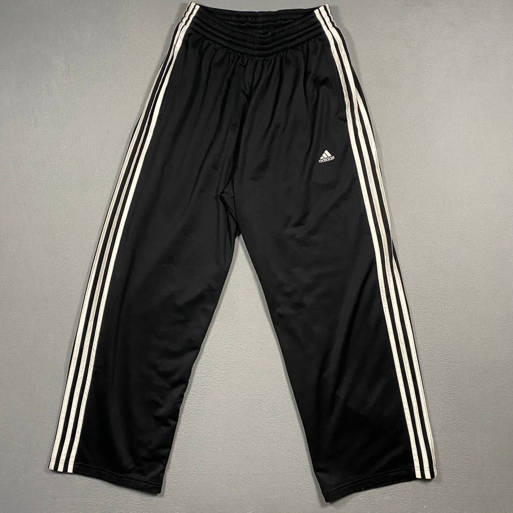 Y2K Adidas Track Pants Mens Medium Black White 3-Stripe Climalite Wide Leg